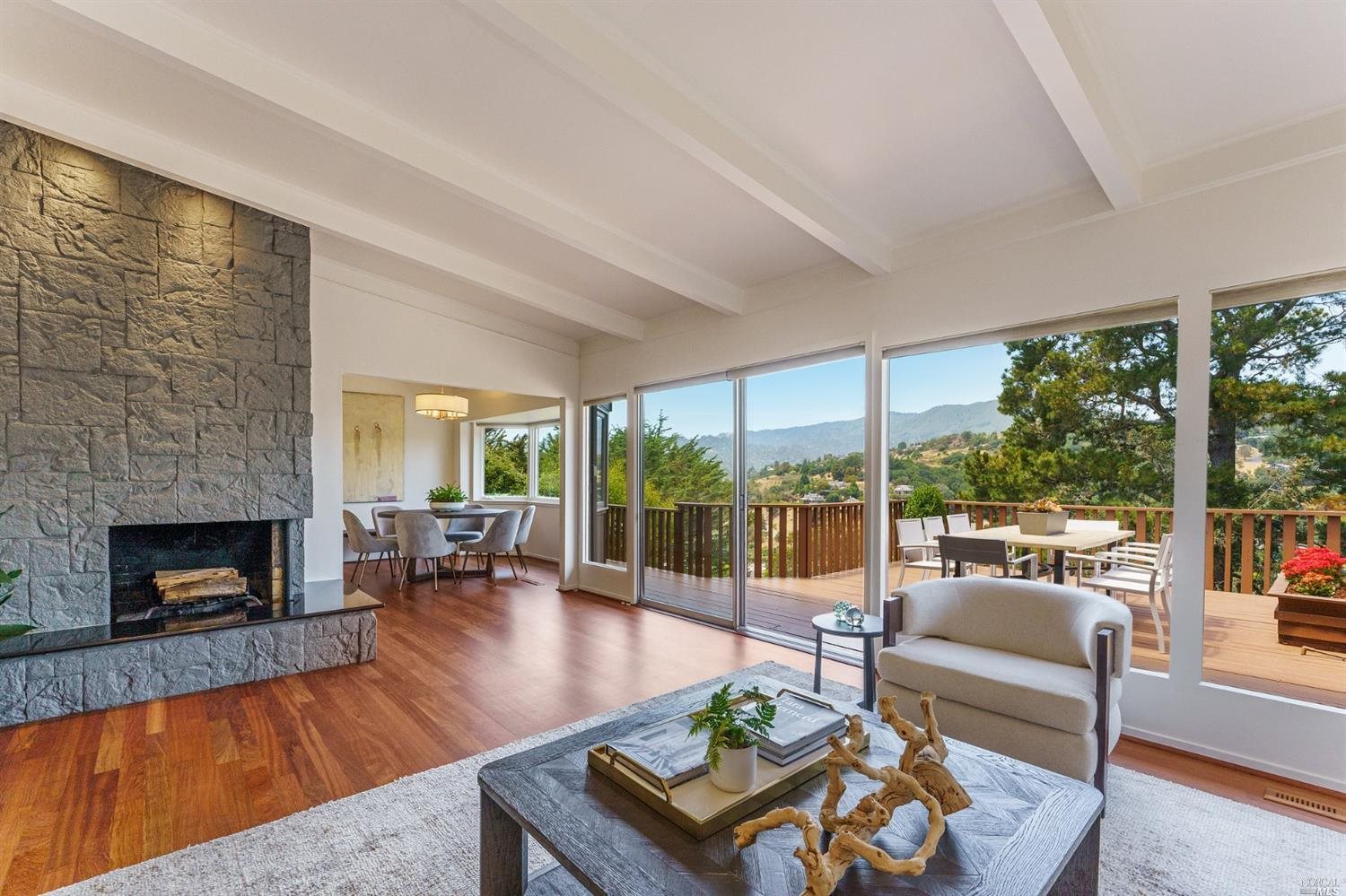28 Longfellow Road Mill Valley, CA 94941 - Photo 1 of 1 a living room with furniture and a fireplace