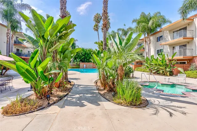 a view of a building from the porch
