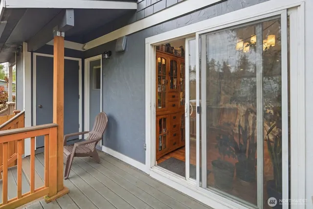 a view of a balcony from door