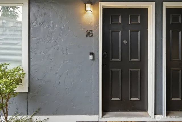 a view of a wooden door