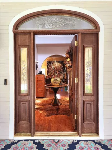 a living room with a fireplace