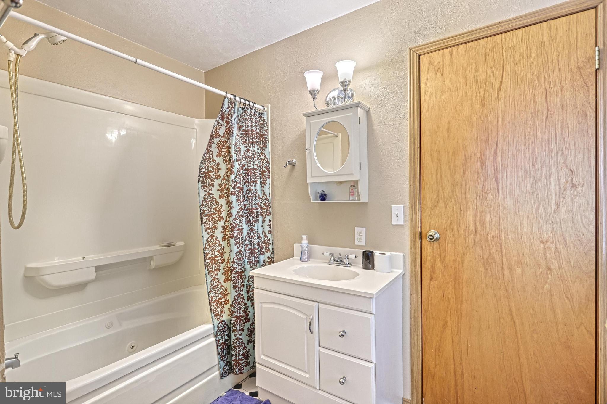 13859 Ebaugh Road Stewartstown, PA 17363 - Photo 26 of 61 a bathroom with a shower a sink and a mirror