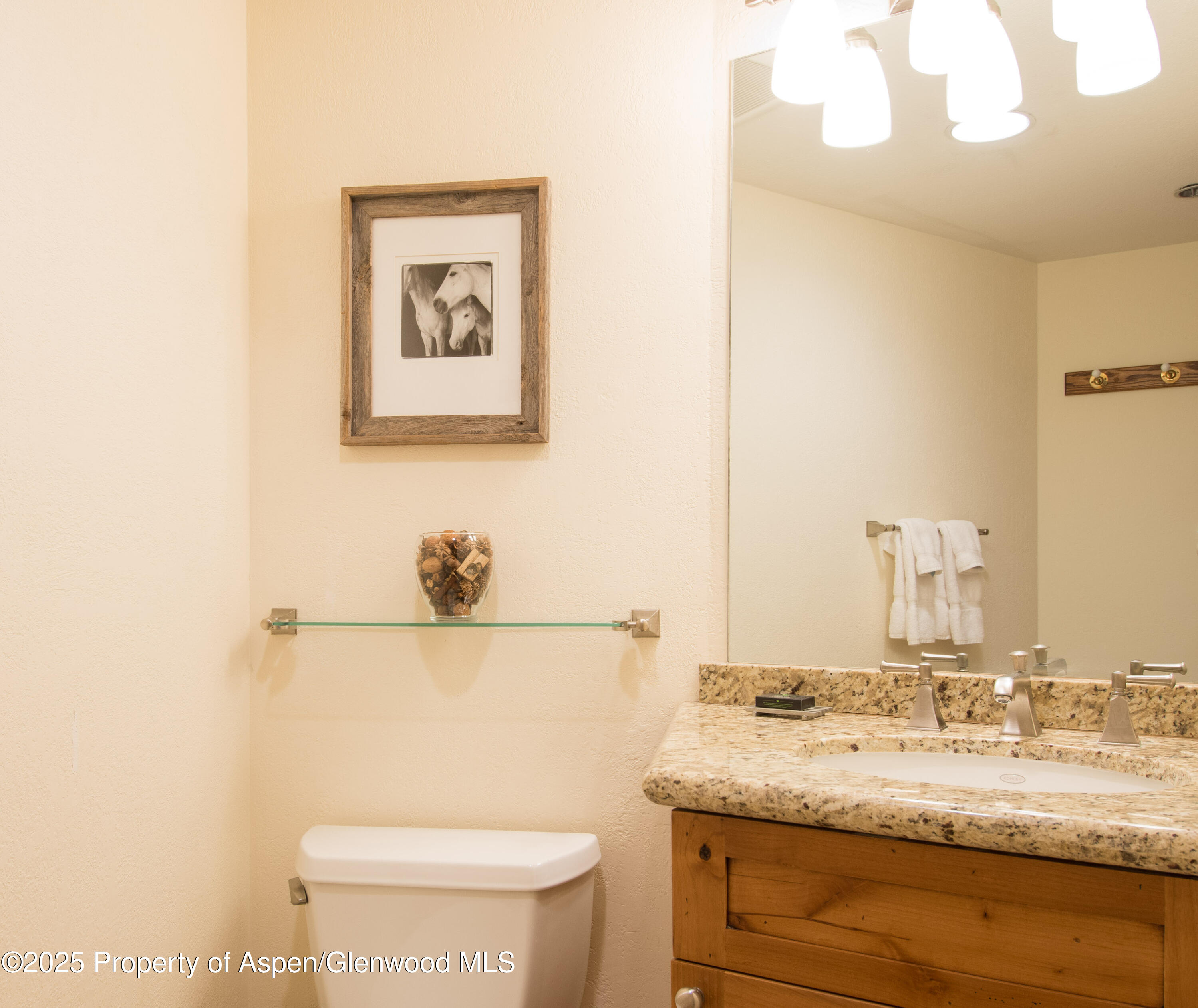 425 Wood Road, Unit 48 Snowmass Village, CO 81615 - Photo 18 of 39 a bathroom with a granite countertop toilet sink and mirror