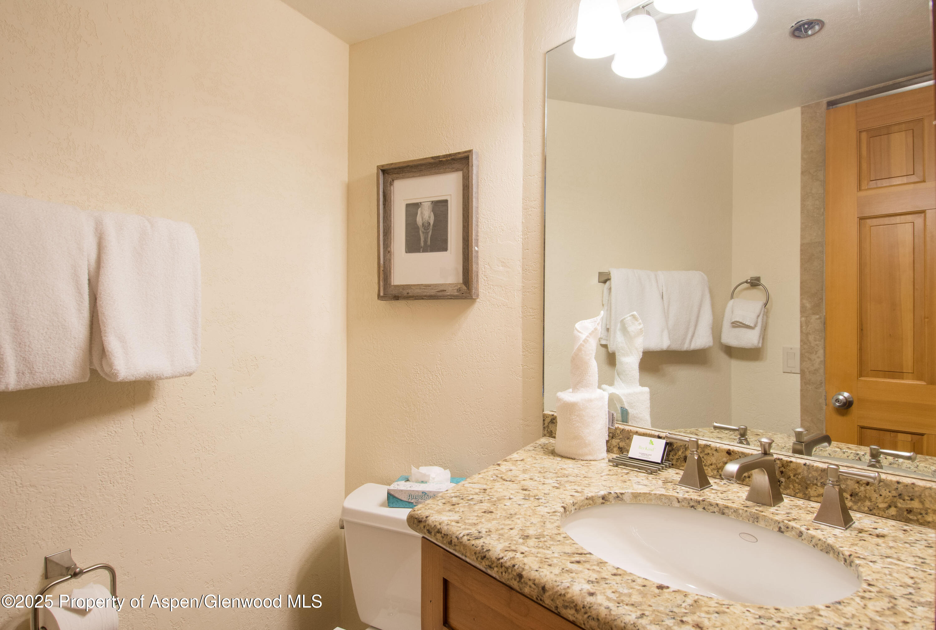 425 Wood Road, Unit 48 Snowmass Village, CO 81615 - Photo 30 of 39 a bathroom with a granite countertop sink and a mirror
