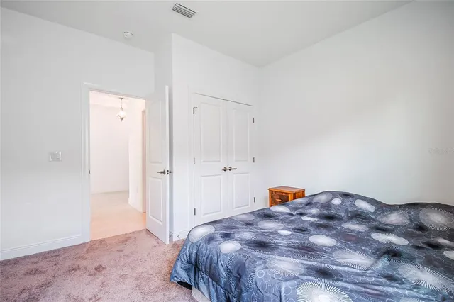 a bedroom with a bed and closet