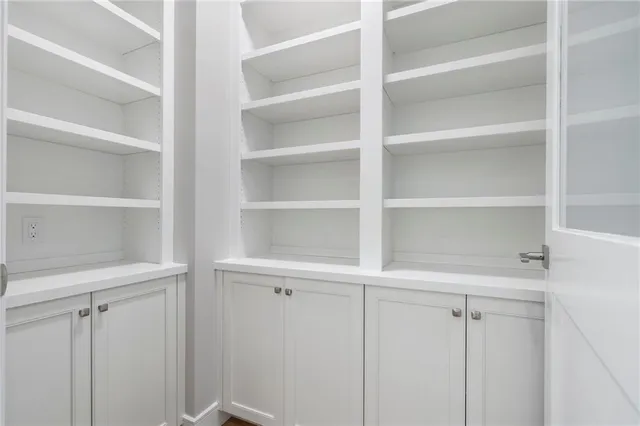 a view of walk in closet with empty racks