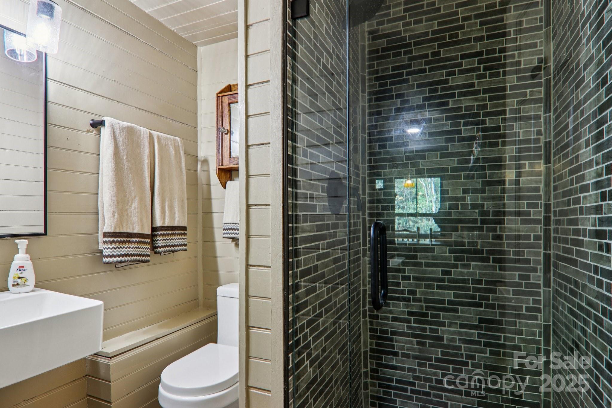 408 Little Elbow Mountain Road Lake Toxaway, NC 28747 - Photo 24 of 48 a bathroom with a shower toilet and sink
