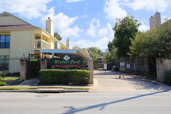 a front view of a building with street