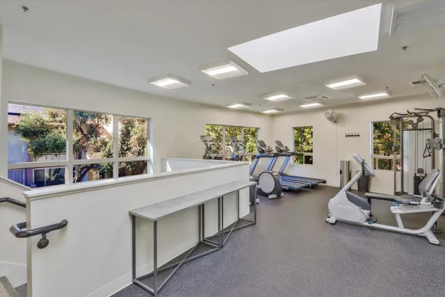 a view of a room with gym equipment