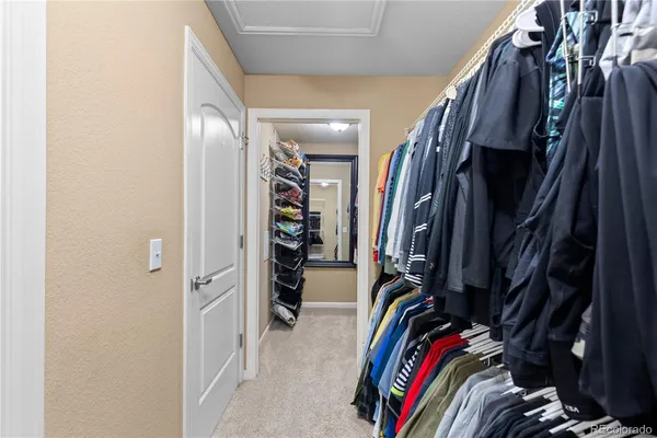 a view of a closet with storage