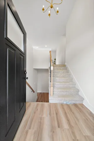 a view of a chandelier in a room