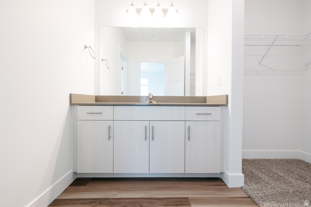 4653 South Alder Drive, Unit H304 Mapleton, UT 84664 - Photo 9 of 14 Bathroom featuring a spacious closet, vanity, and light wood-style flooring