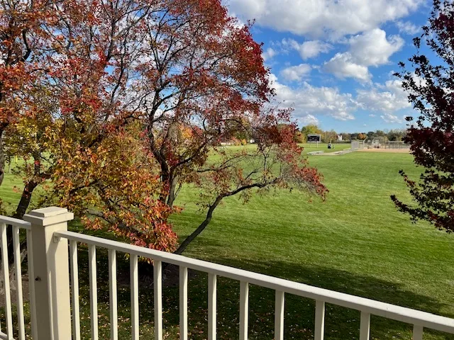 a view of a balcony with an outdoor space