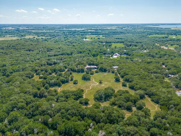 a view of a forest with a houses