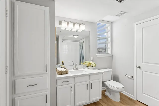 a bathroom with a sink a toilet and a mirror