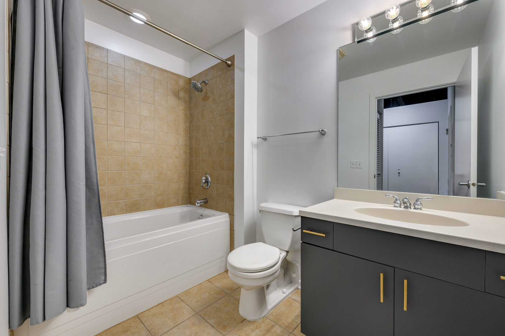 1040 West Adams Street, Unit 269 Chicago, IL 60607 - Photo 14 of 23 a bathroom with a sink a toilet and shower a mirror