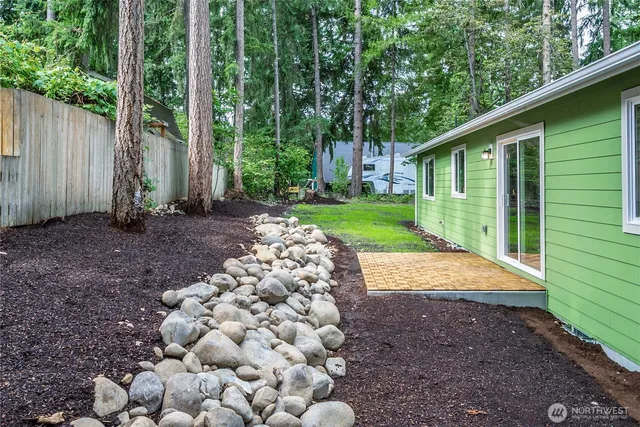 a backyard of a house with lots of green space