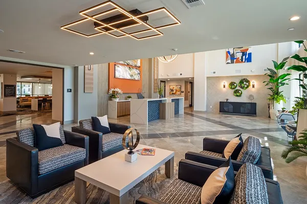 a living room with furniture