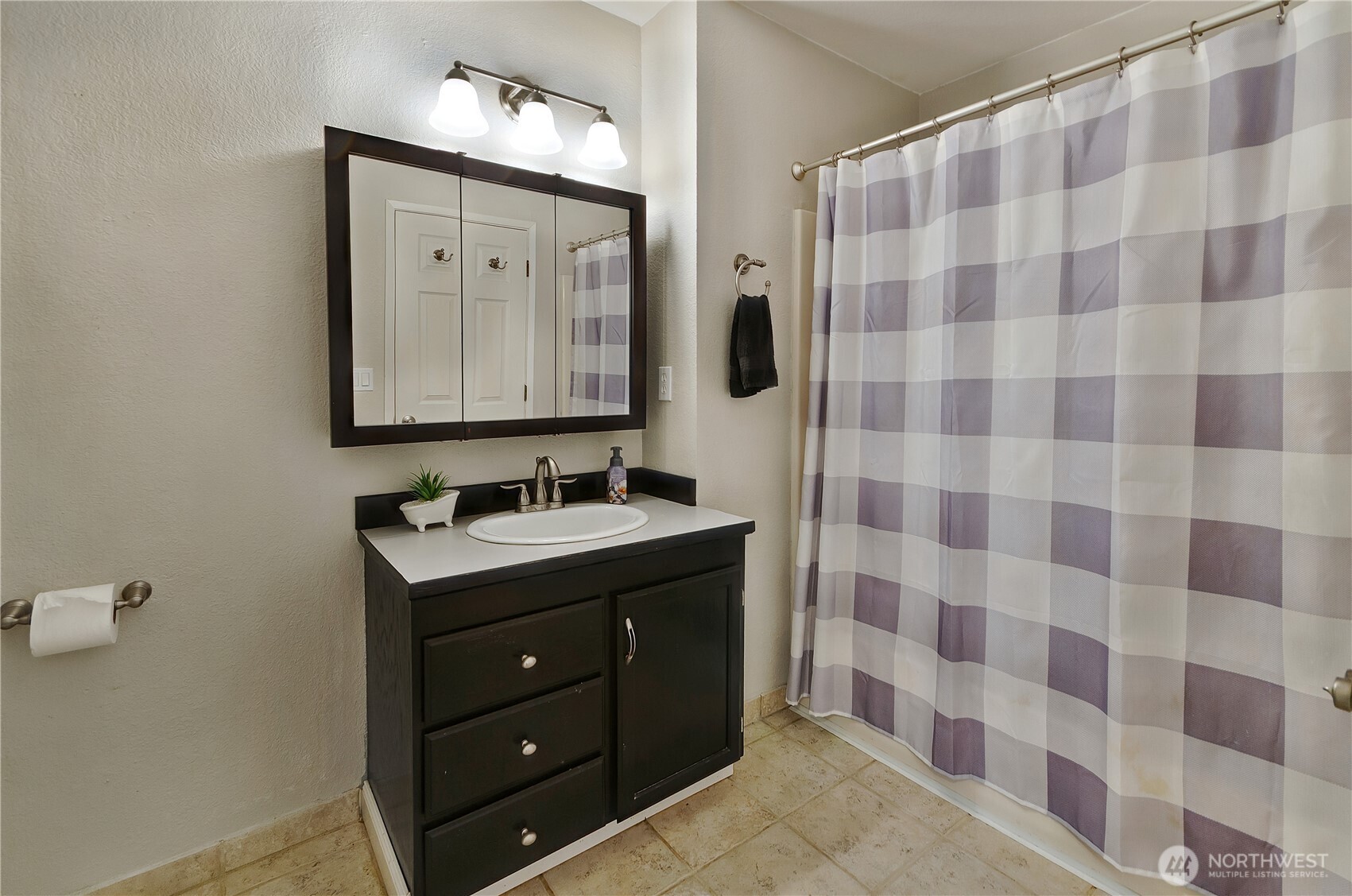 5214 78th Court Southwest Olympia, WA 98512 - Photo 13 of 27 a bathroom with a granite countertop sink and a mirror