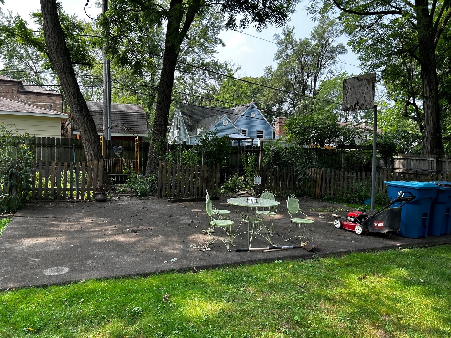 116 Alpine Lane Crete, IL 60417 - Photo 17 of 19 a view of backyard with table and chairs and potted plants and large trees