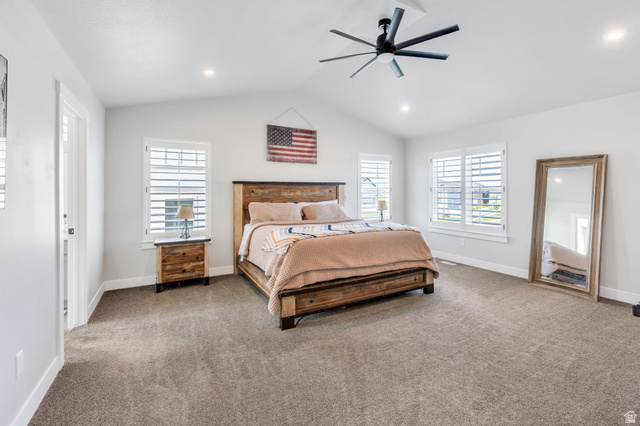 252 North Sunrise Rnch Drive Mapleton, UT 84664 - Photo 36 of 62 Vaulted ceiling with a contemporary ceiling fan, recessed lighting, and bright white walls
