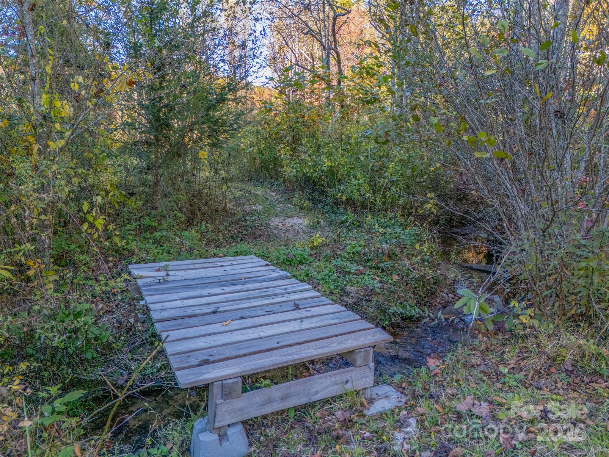 4111 Bobs Creek Road Zirconia, NC 28790 - Photo 11 of 48 a view of a wooden bench in the forest