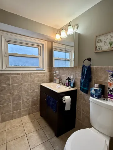 a bathroom with a sink a toilet and mirror