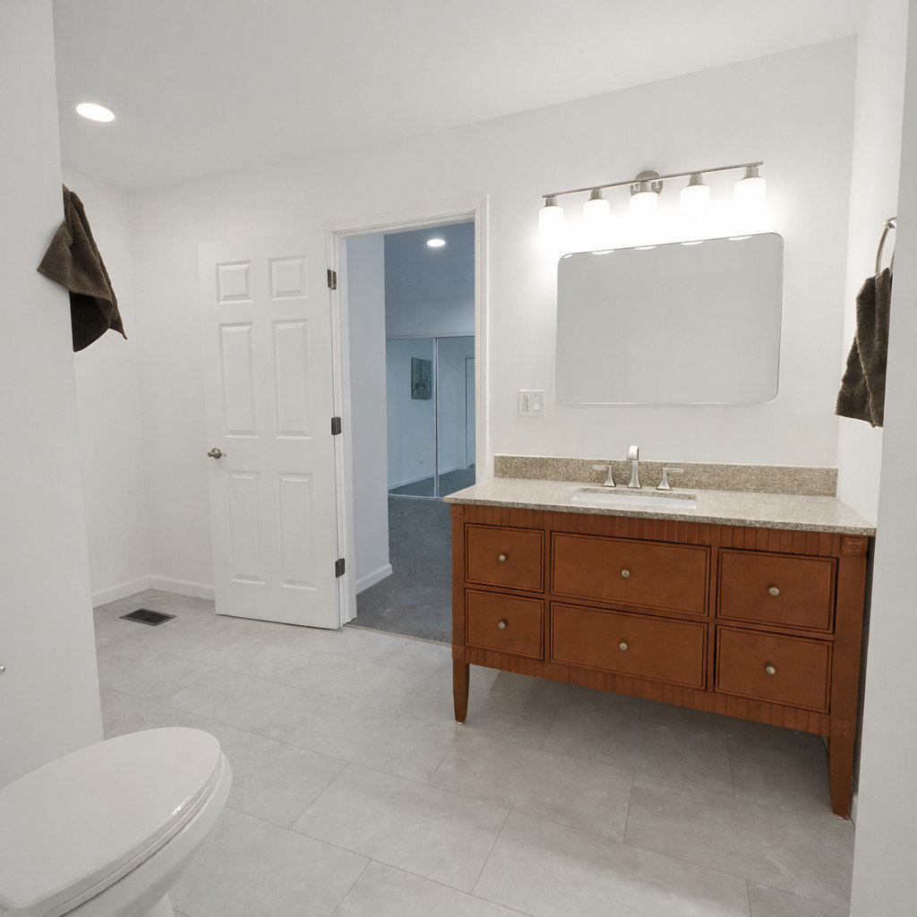 628 Mohawk Drive Round Lake Heights, IL 60073 - Photo 7 of 14 a bathroom with a granite countertop sink mirror and toilet