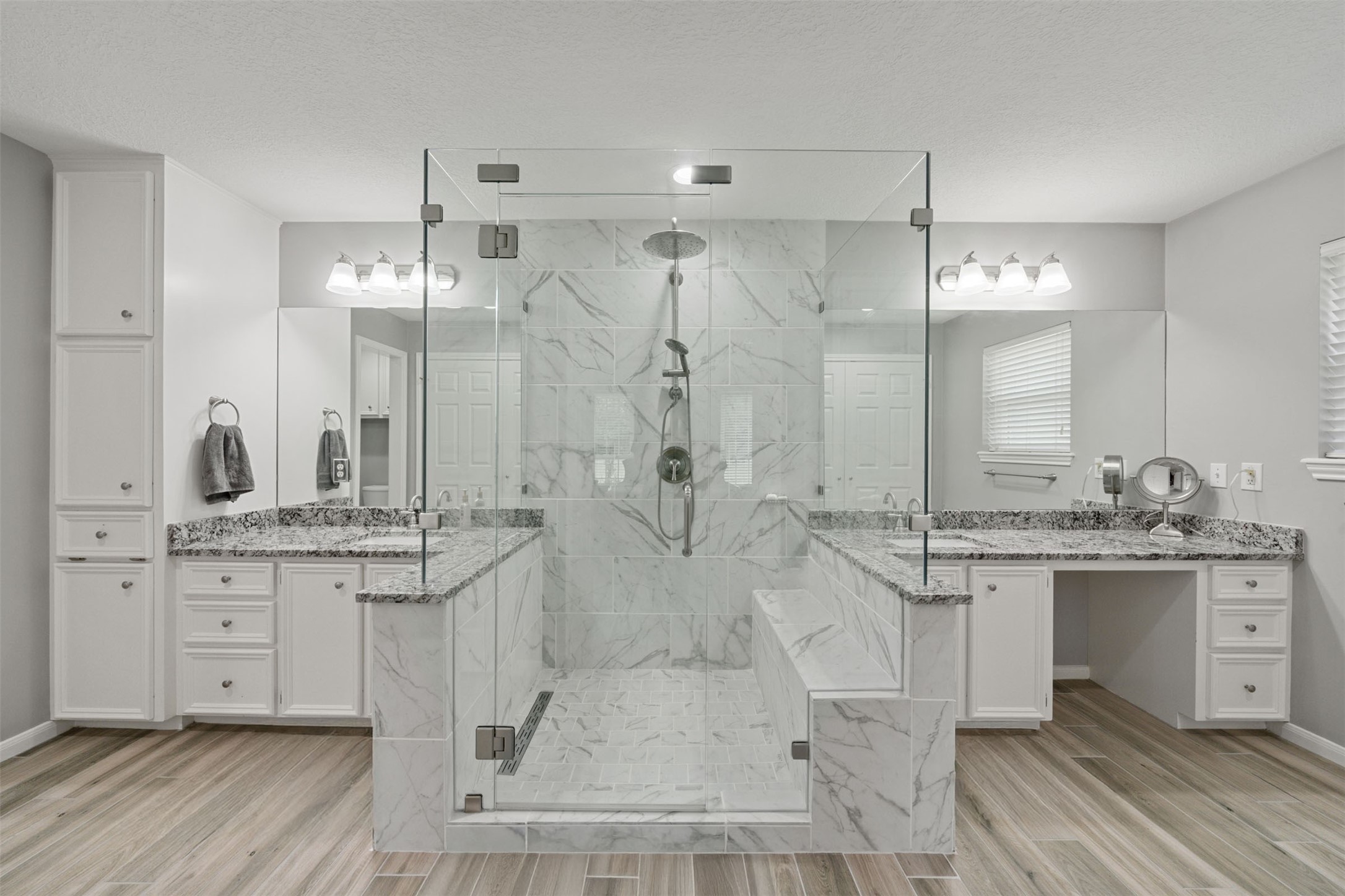 18823 Cypress Church Road Cypress, TX 77433 - Photo 33 of 44 a bathroom with a double vanity sink mirror and shower