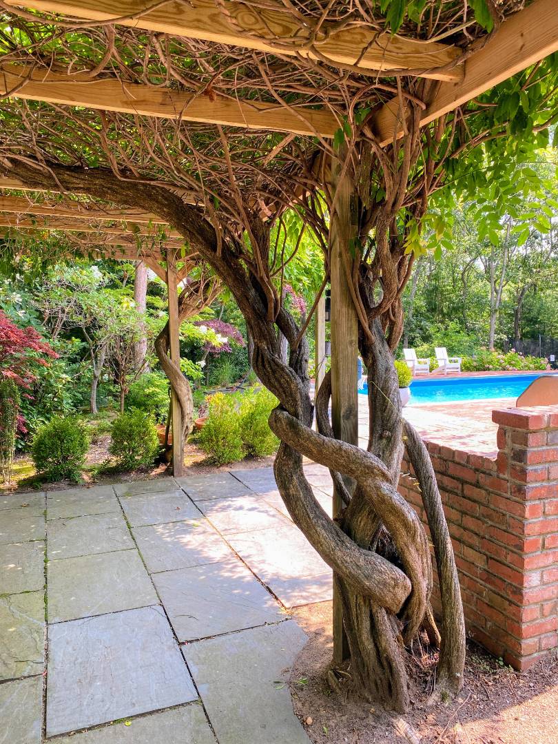 30 Wheelock Walk East Hampton, NY 11937 - Photo 12 of 15 a backyard of a house with table and chairs under an umbrella