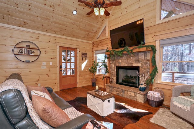 956 Lemmon Lane Ellijay, GA 30540 - Photo 12 of 60 a living room with furniture a flat screen tv and a fireplace