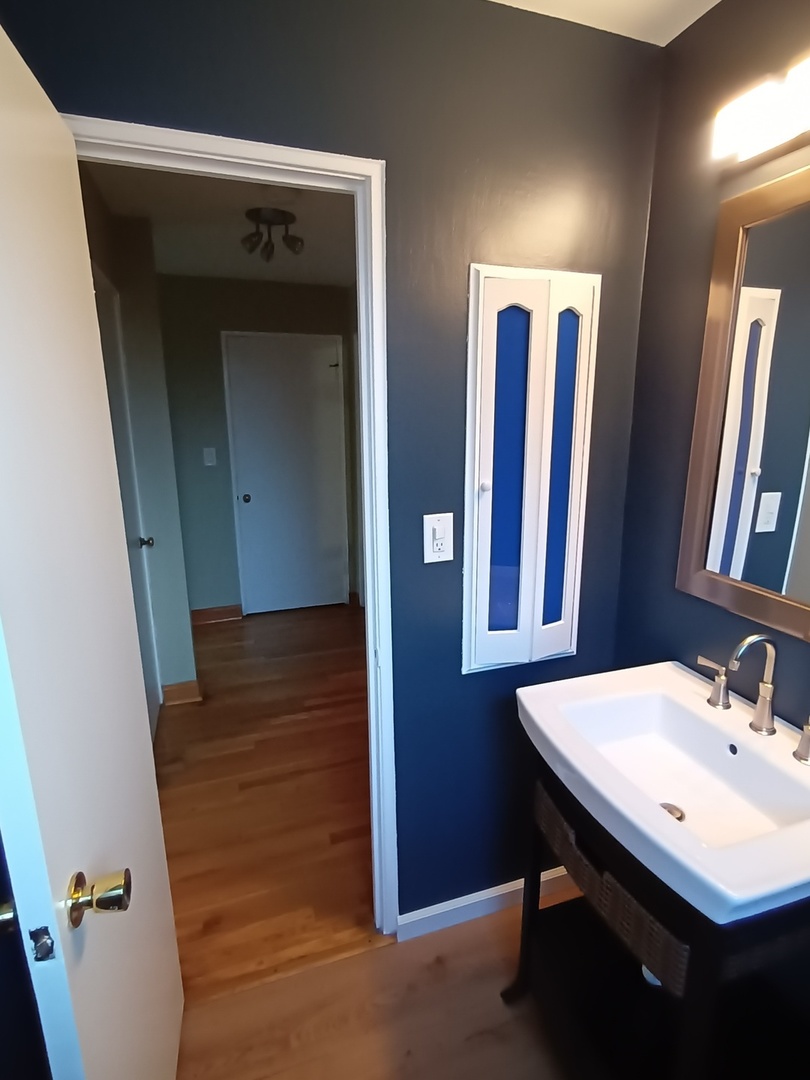 8742 East Prairie Road Skokie, IL 60076 - Photo 14 of 29 a bathroom with a sink a mirror and a toilet