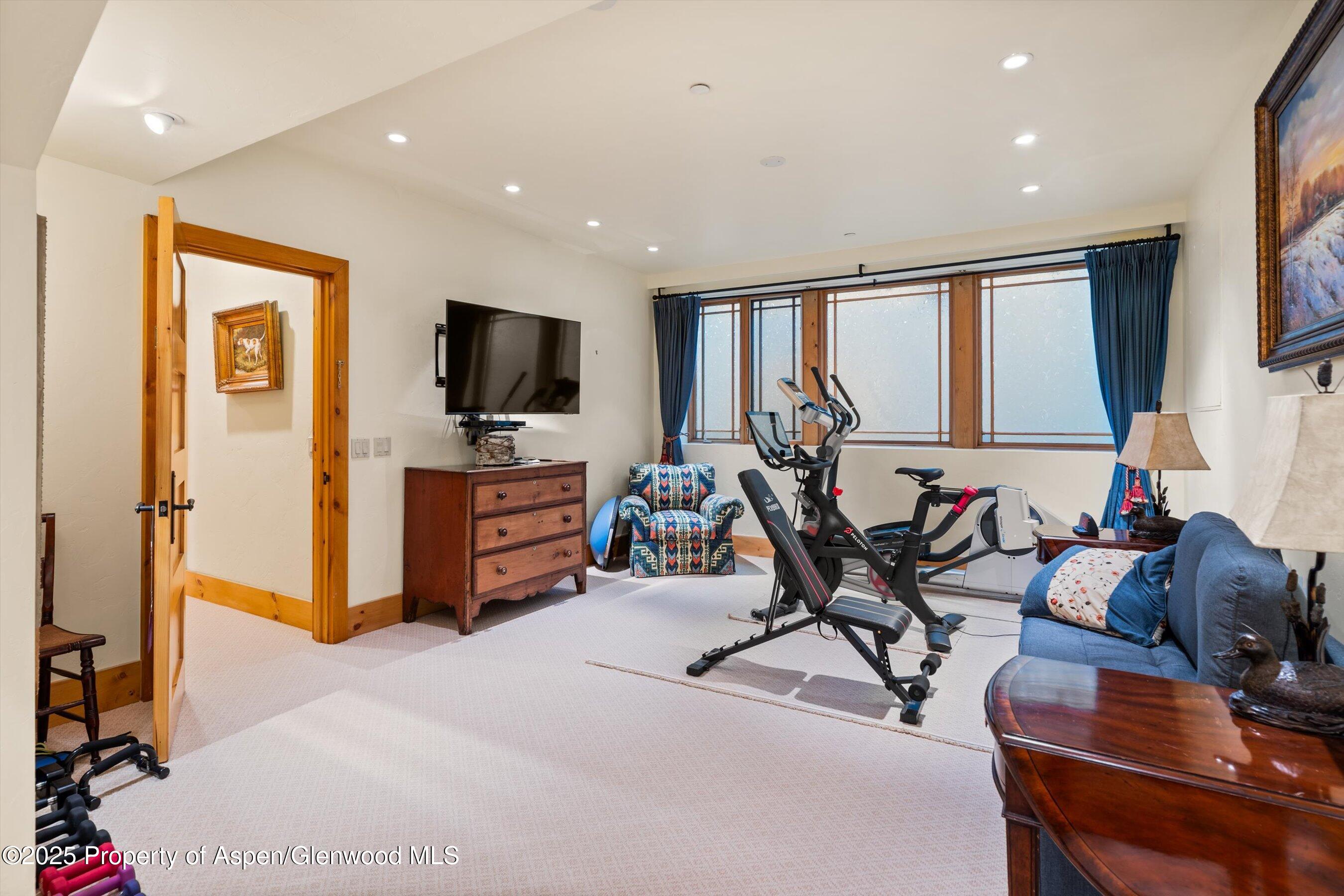 195 North Hayden Road Aspen, CO 81611 - Photo 29 of 39 a living room with furniture and a flat screen tv