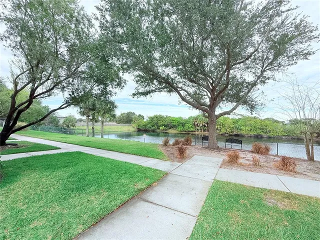 a garden with lake view