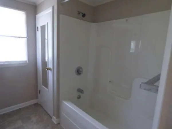 a bathroom with a bathtub