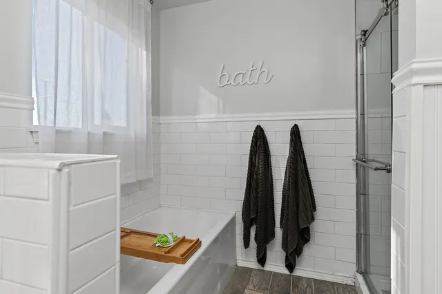 a bathroom with a tub