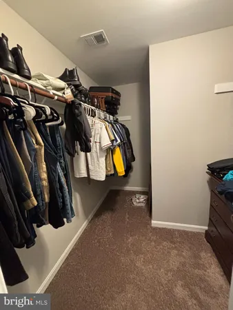 a view of walk in closet with clothes and shoes