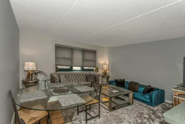 a living room with furniture and a rug