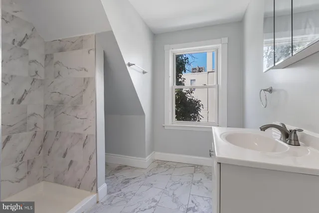 a bathroom with a sink and a shower