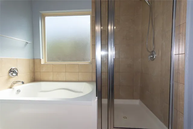 a bathroom with a bathtub