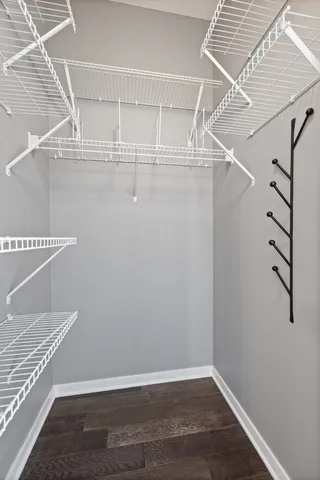 a view of a room with racks on the wall