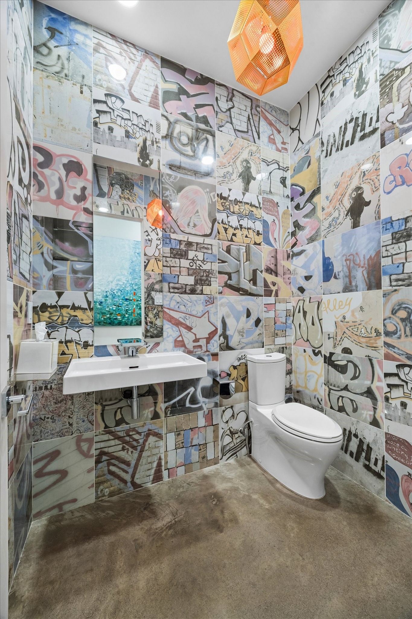 2014 Park Street Houston, TX 77019 - Photo 15 of 40 Unique and fun half bath on the first floor.. Graffiti style tile is a statement.
