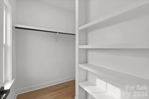 a view of an empty walk in closet
