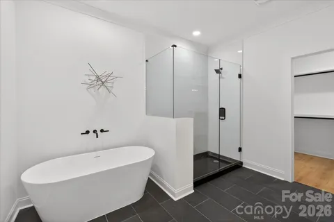 a bathroom with a bathtub and a shower