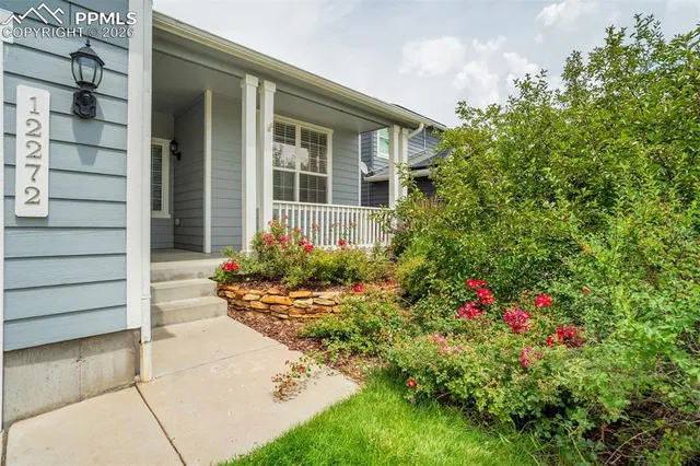 a view of backyard with seating area and green space