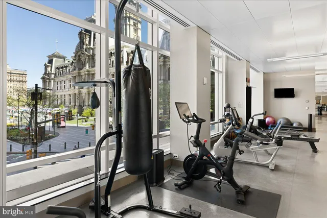 a view of a room with gym equipment