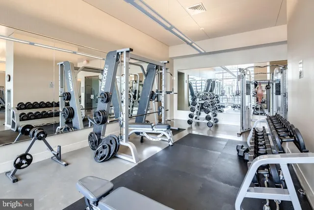 a view of a room with gym equipment