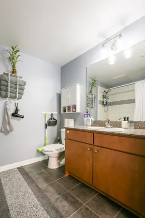 a bathroom with a shower and a toilet