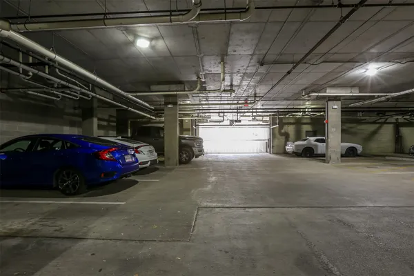 a view of a street with storage space