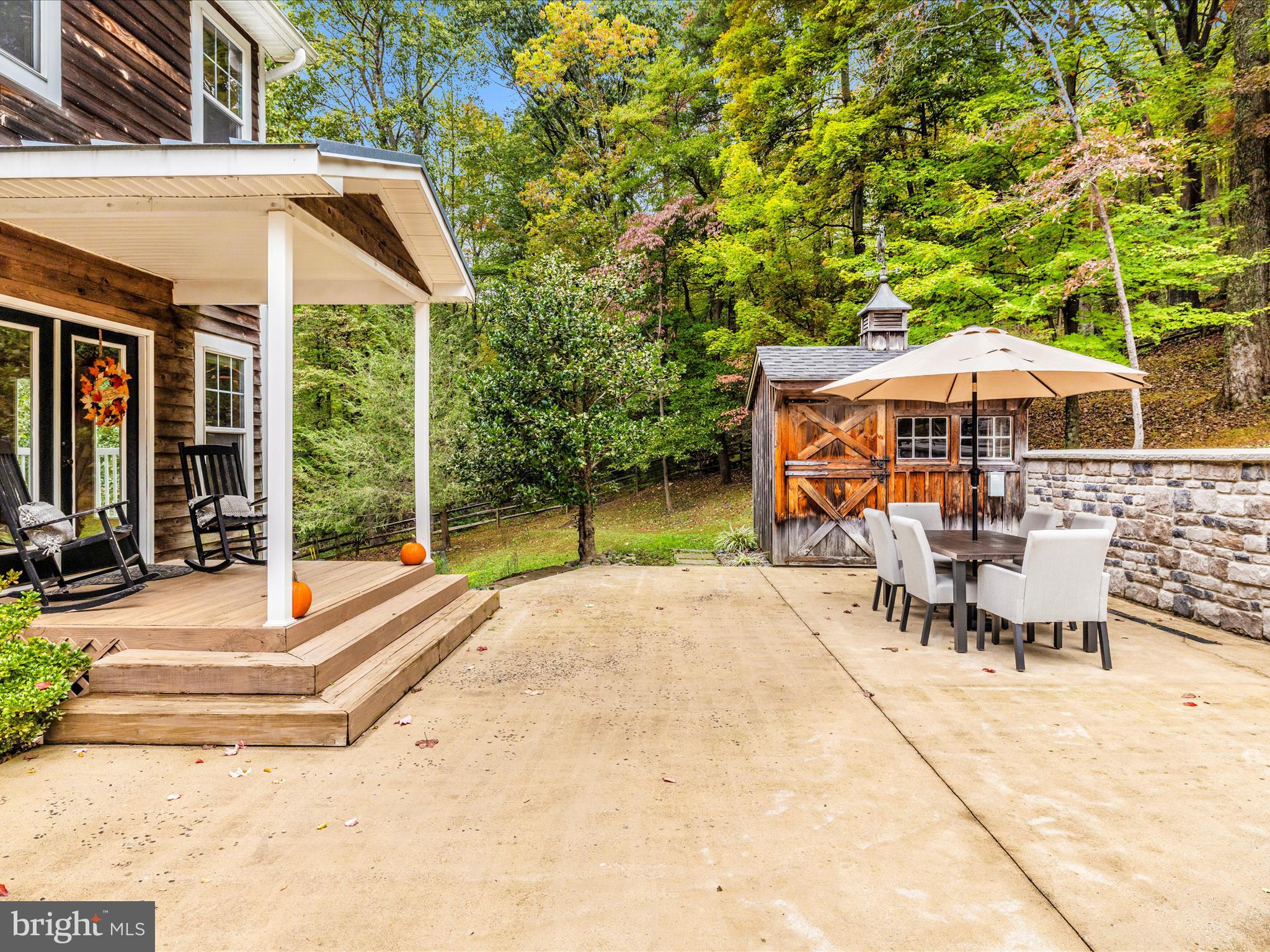 8935 Hawbottom Road Middletown, MD 21769 - Photo 66 of 84 a view of a patio with a table and chairs under an umbrella